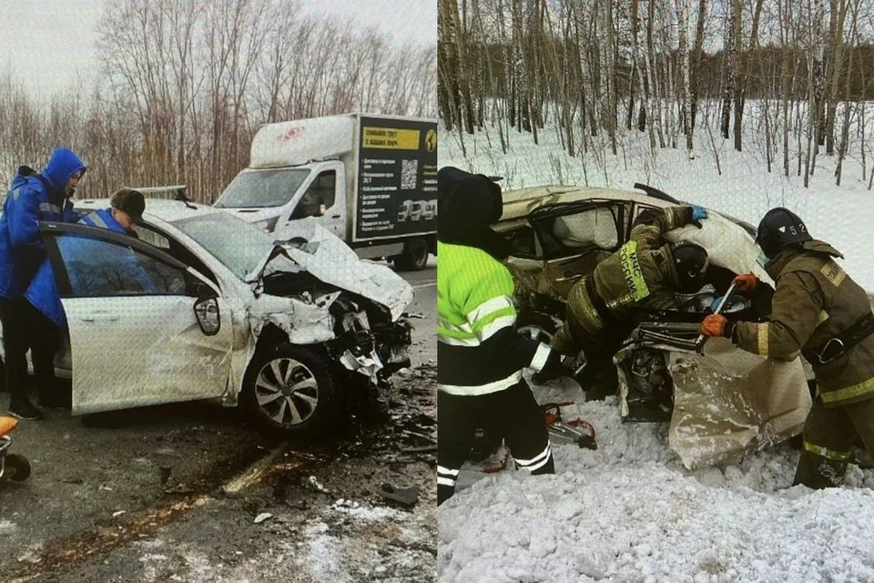 После столкновения двух человек зажало в салоне. Фото: ГУ МЧС России по НСО