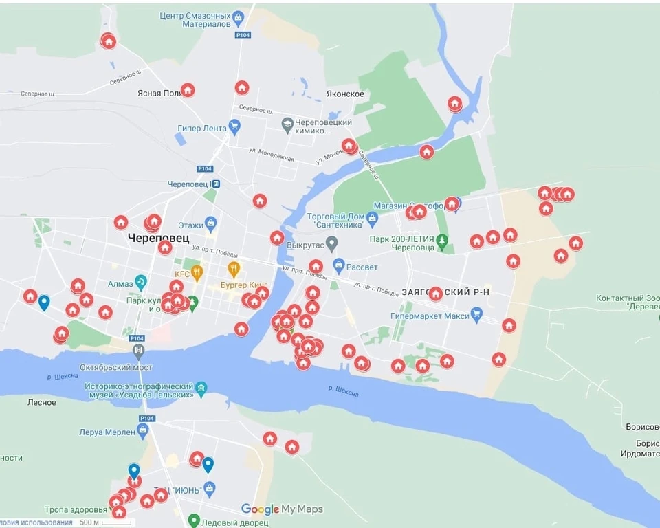 Карта выявленных металлических гаражей в Череповце. ВКонтакте, Вадим Германов.