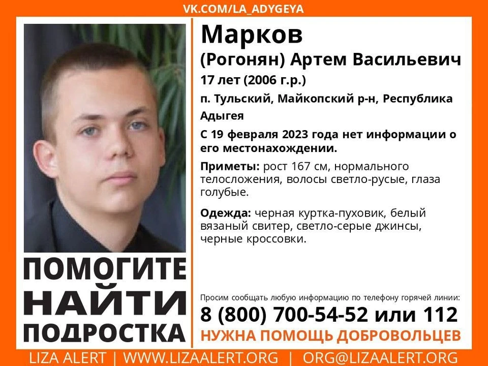 В Адыгее ищут пропавшего без вести 17-летнего подростка Фото: поисковый отряд «ЛизаАлерт» Адыгеи