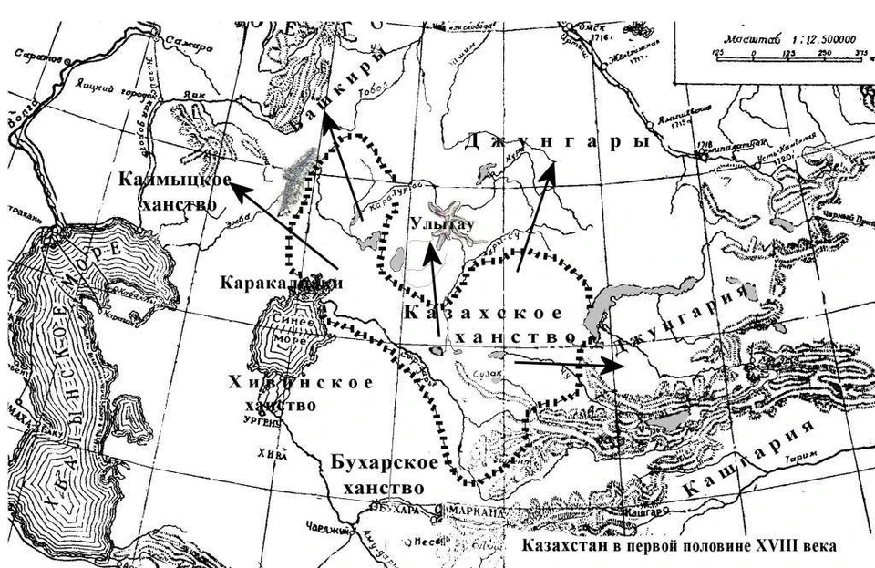 Расширение Казахского ханства в XVIII веке. Карта: Мурат УАЛИ.
