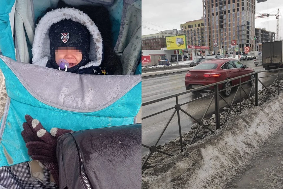 В Новосибирске иномарка на скорости проехала по луже и окатила грязью маму с ребенком. Фото: предоставлены Катериной