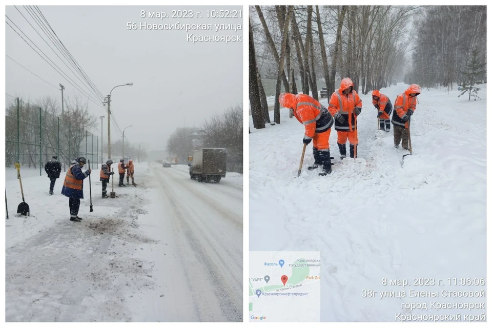 В Красноярске 8 марта продолжают убирать улицы. Фото: УДИБ