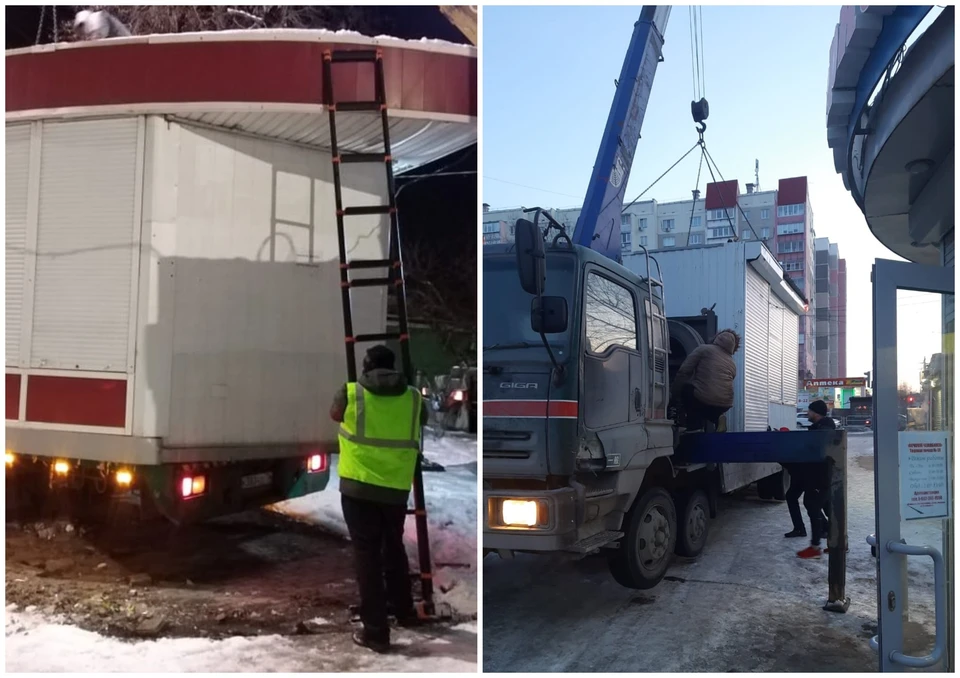 Установленные без разрешения киоски увозят на специальную площадку для хранения. Фото: администрация Челябинска
