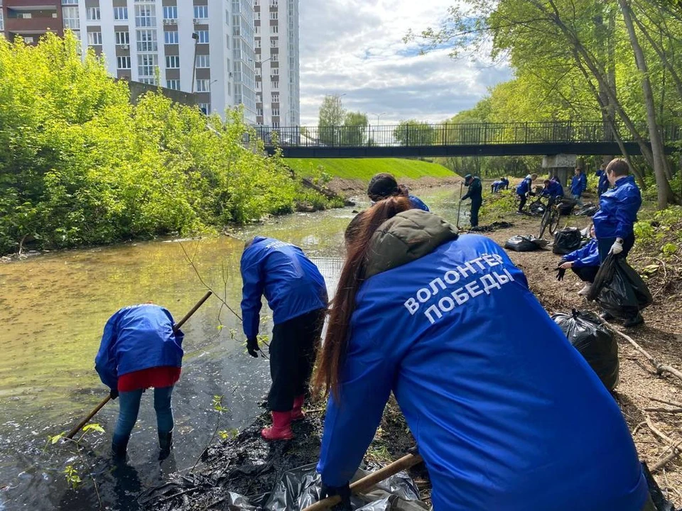 Работы по расчистке реки Борзовки начались в Нижнем Новгороде. Фото: НРО ВОД «Волонтеры Победы»