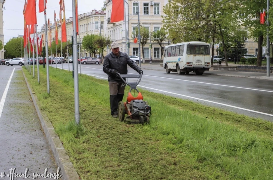 Сезонные покосы травы стартовали в Смоленске. Фото: пресс-служба администрации города.