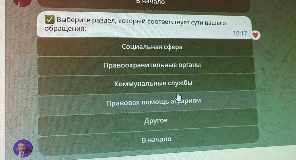 Онлайн приемная сервиса поддержки аграриев. Фото: телеграмм-канал Константина Басюка