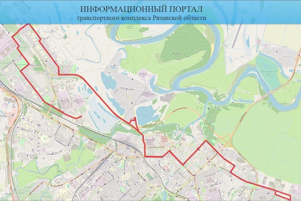 Схема маршрута общественного транспорта №45 в Рязани.