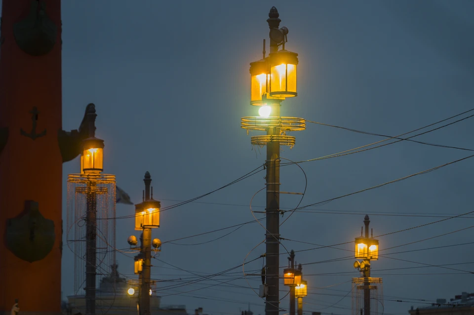 Стилизованные светильники установили на Петровской набережной к 320-летию Петербурга.