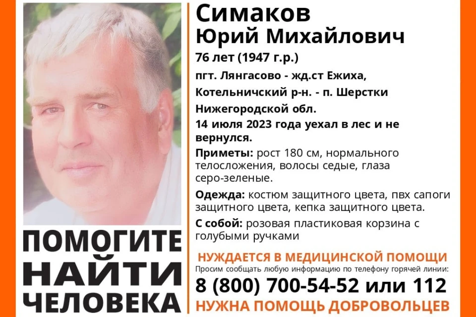 С 14 июля неизвестно местонахождение 76-летнего жителя Кировской области. Фото: vk.com/lizaalert_kirov