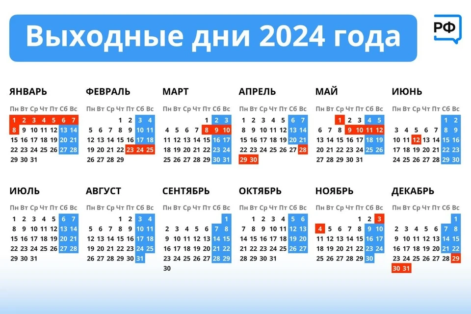 Правительство России утвердило праздничные и выходные дни в 2024 году. Фото: Объясняем.рф