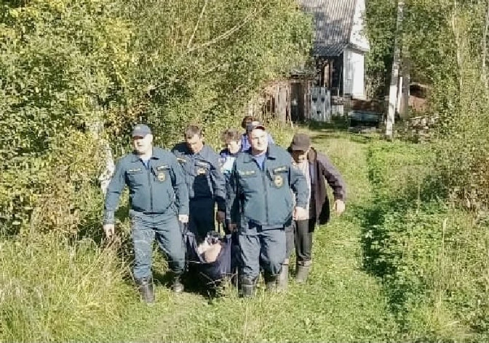 Спасатели вынесли из леса мужчину на носилках. Фото: ГУ МЧС по Тверской области