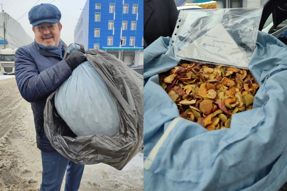 Председатель Совета депутатов Ленинского района Андрей Рябенко и посылка от пенсионерки Клавдии Александровны. Фото: Андрей Рябенко