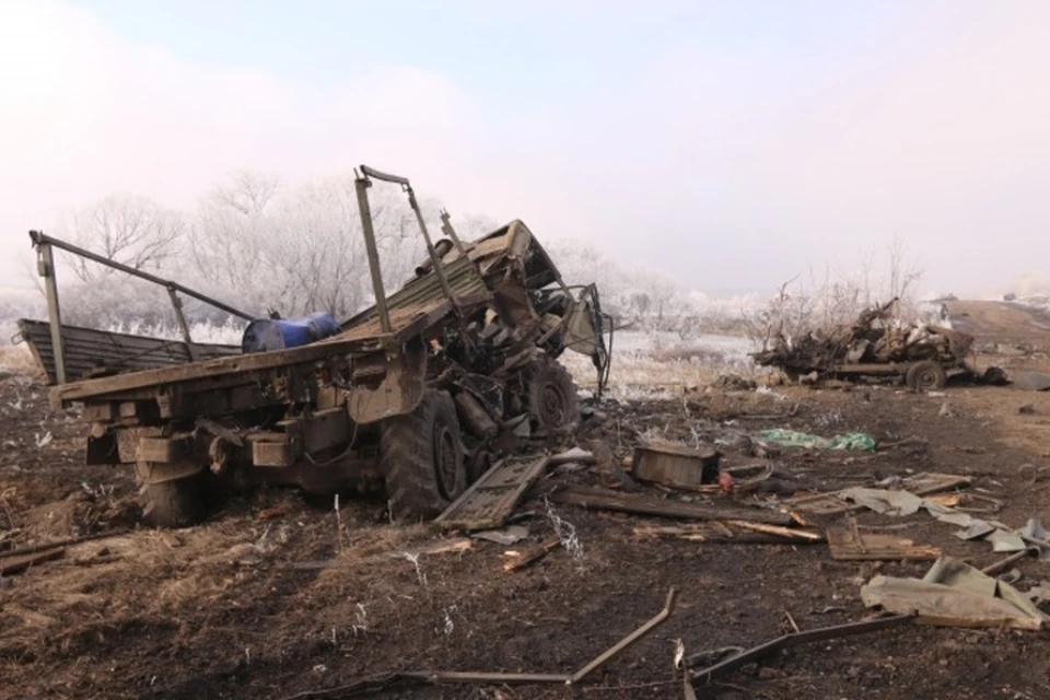 Разбитая колонна военной техники ВСУ