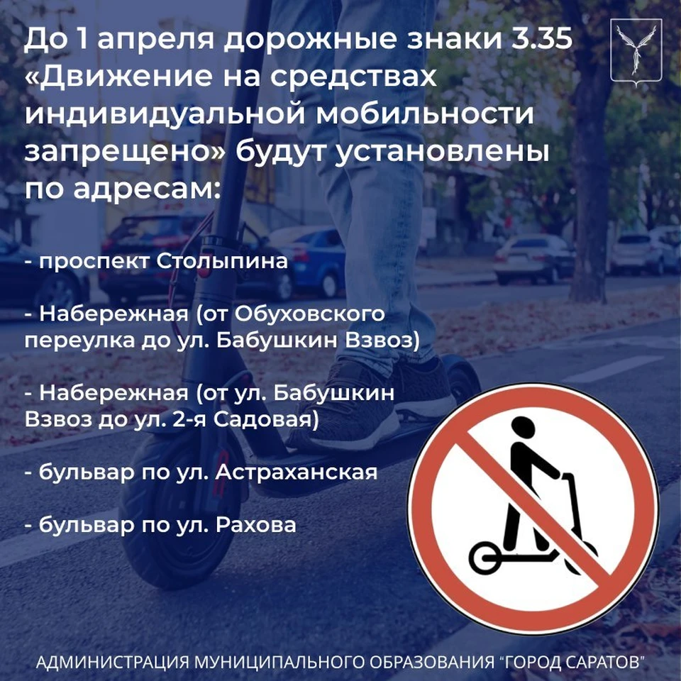 Фото: До 1 апреля в Саратове установят дорожные знаки для самокатчиков