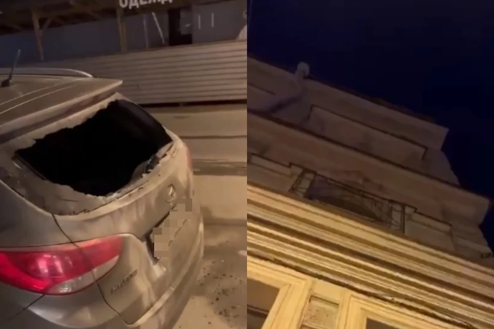 Иномарка пострадала из-за падения фасада с дома на Кузнечном переулке в Петербурге. Фото: t.me/dtp_chp78
