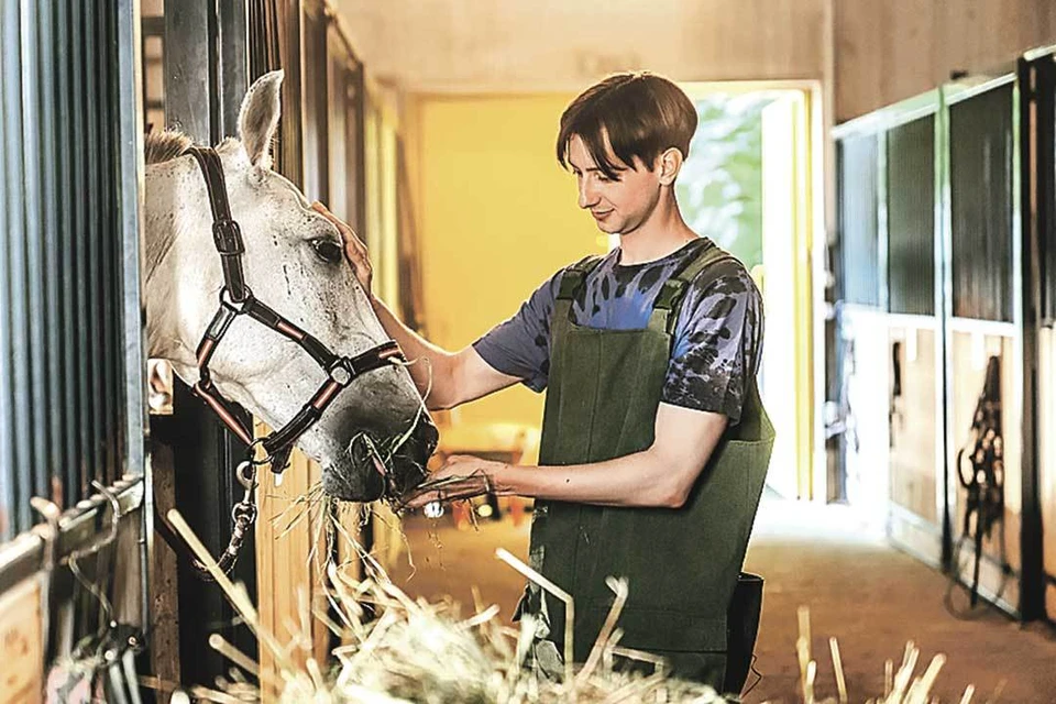 Иван Злобин с настоящей цирковой лошадью, которая снималась в сериале. Фото: Кадр из сериала