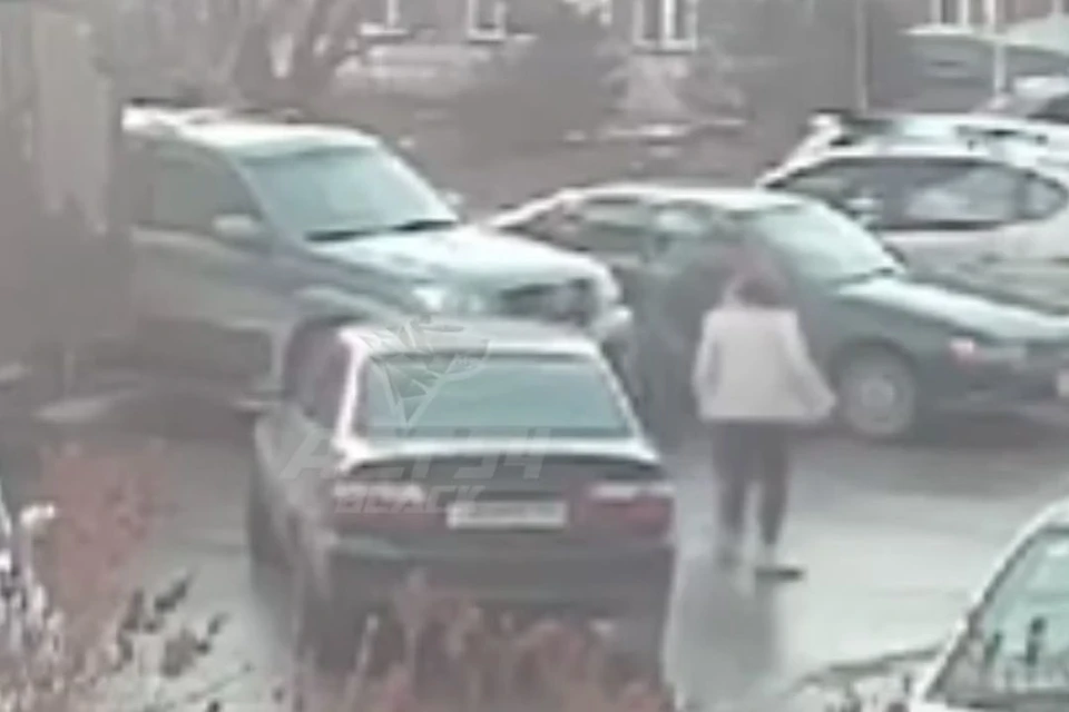 Водитель ВАЗа пнул женщину на парковке в Новосибирске. Фото: камера видеонаблюдения/АСТ-54