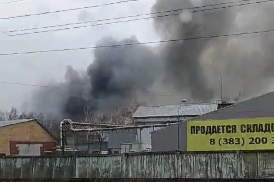 Новосибирцы опубликовали видео крупного пожара на складе автозапчастей. Фото: стоп-кадр