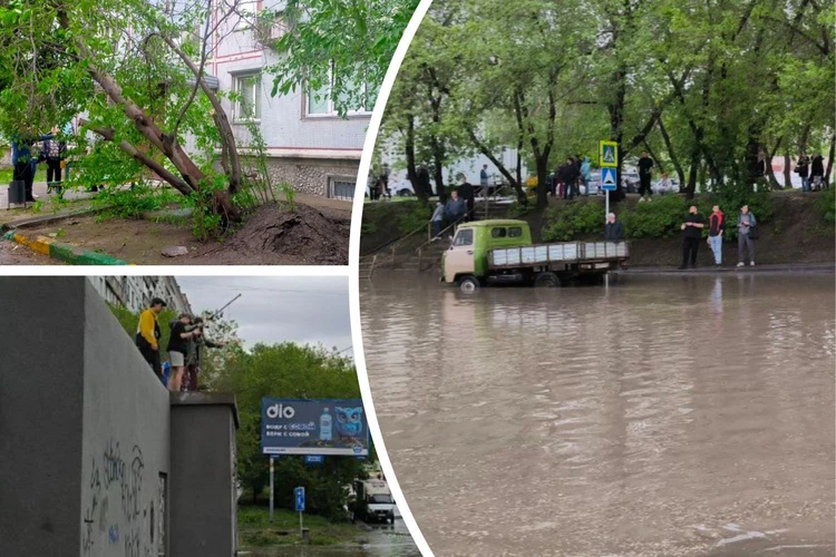 Дети рыбачат в лужах, машины ушли под воду: Новосибирск тонет после сильнейшего ливня
