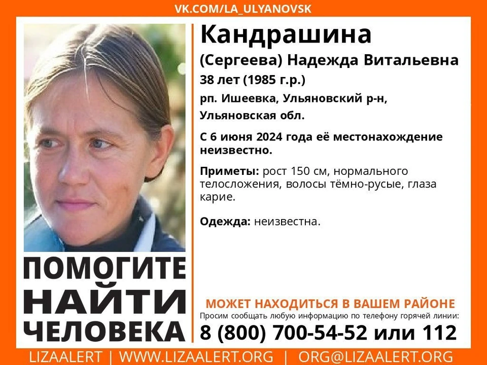 В поселке Ишеевка Ульяновской области в начале июня без вести пропала женщина. ФОТО: тг-канал ЛизаАлерт УО