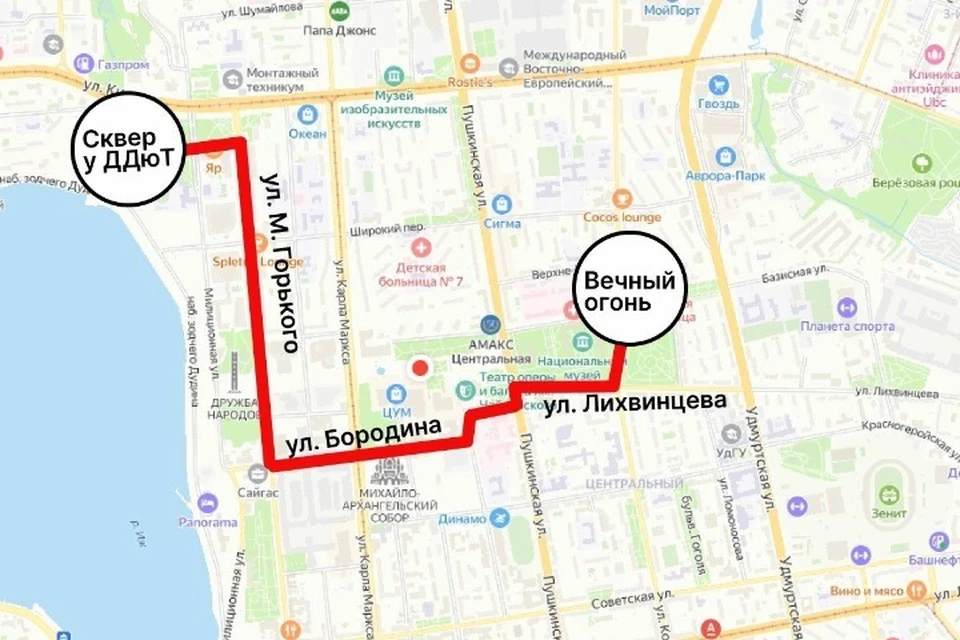 Колонна пройдет по следующему маршруту. Фото: администрация Ижевска