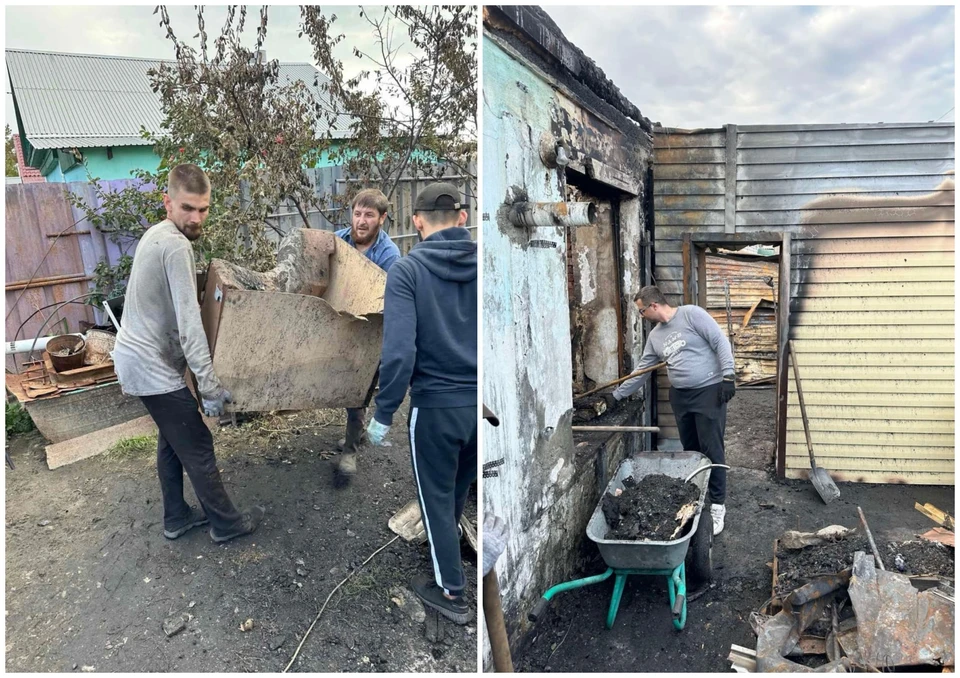 Священник пришел расчищать завалы вместе с прихожанами. Фото: Челябинская епархия