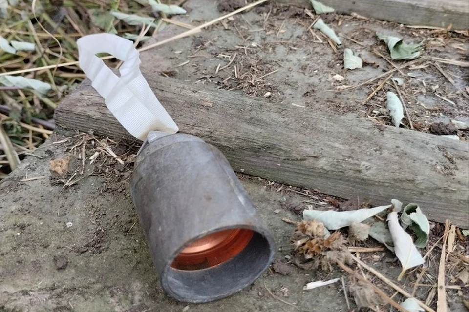 В Калининском районе Горловки обнаружили суббоеприпасы ВСУ типа колокольчик. Фото: Приходько/ТГ