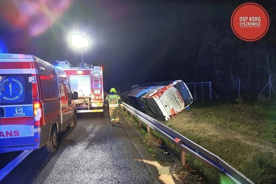 Поляки арестовали белоруса, устроившего на автобусе ДТП с 9 пострадавшими. Фото: Social media page of Osp KSRG Łyszkowice.