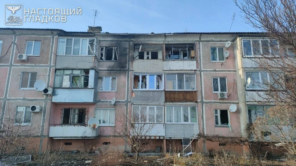 В городе Грайворон беспилотник атаковал многоквартирник (повреждены кровля, остекление, фасад и балконы).