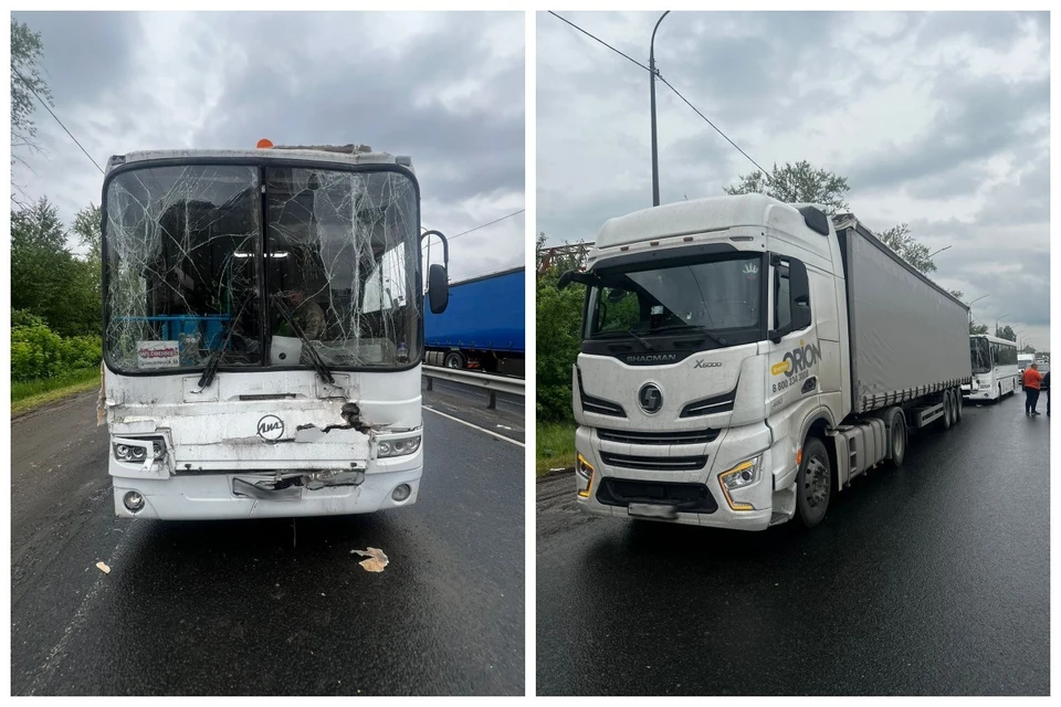 Пассажирский автобус врезался в фуру на М-5 в Рязани.