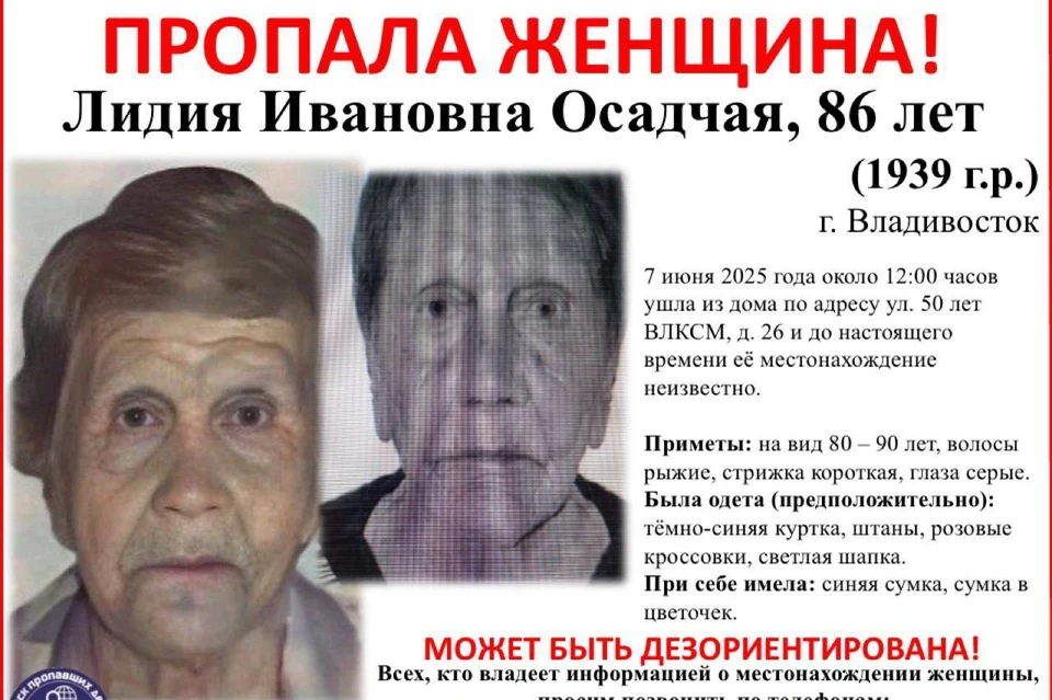Согласно ориентировке, у Лидии Ивановны рыжие волосы, оформленные в короткую стрижку.