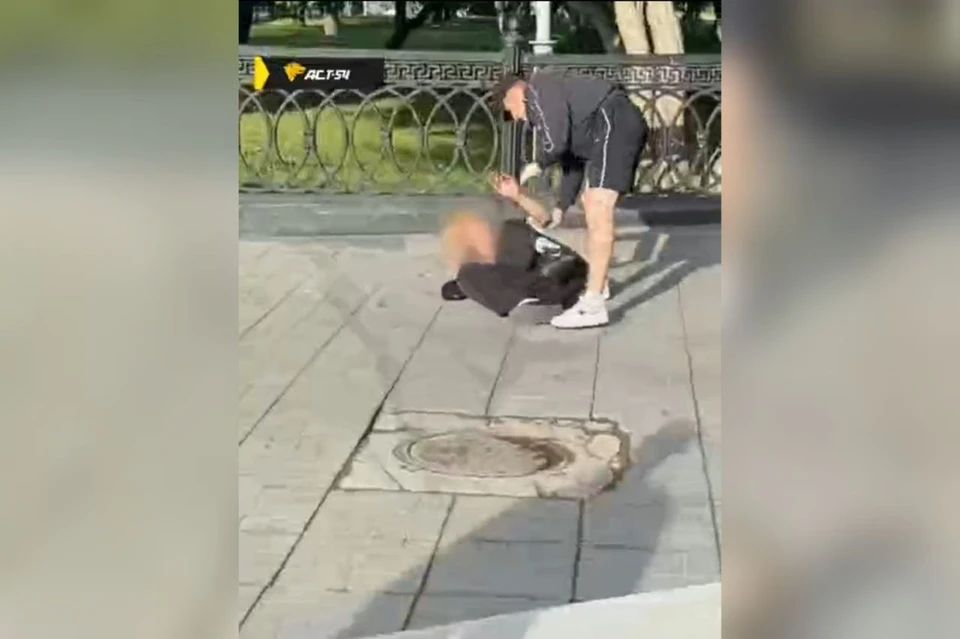 В Новосибирске на площади Ленина парень избил прохожего. Фото: скриншот из видео АСТ-54 Black