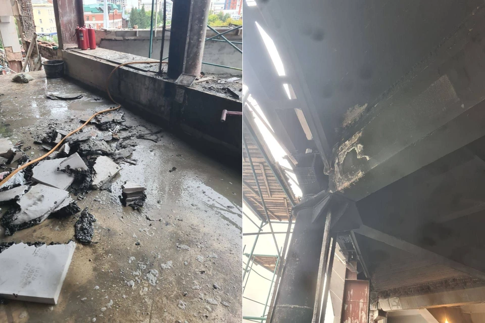 Последствия пожара в СКК имени Блинова, фото: пресс-служба прокуратуры Омской области