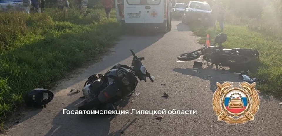 Столкновение произошло на дороге в селе Болховское. Фото управления Госавтоинспекции по Липецкой области.
