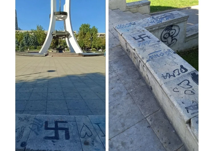 Свастика в Кишиневе на памятнике воинам-афганцам: "Лицеисты, обучающиеся по учебникам "История румын", в которых оправдывается Холокост и лично маршал Ион Антонеску, закрепляют материал"