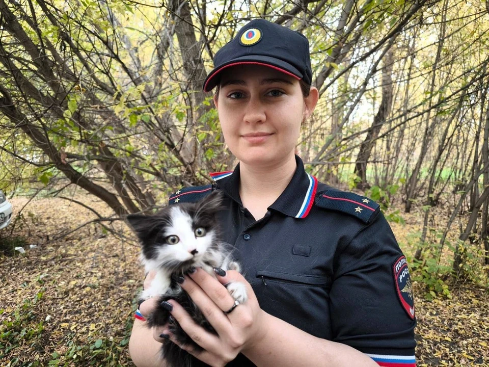 В Шарыпове сотрудница полиции спасла котенка и нашла ему дом. На фото: София Егорова и Мила. Фото: краевое МВД