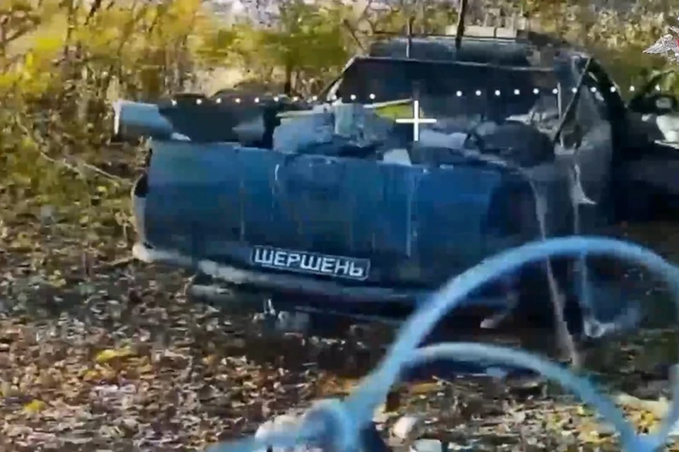 Дрон поражает пикап ВСУ в Запорожской области. Фото: минобороны РФ