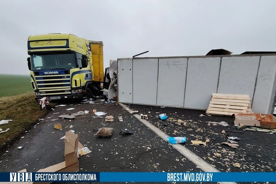 ГАИ сообщила о жестком ДТП с двумя фурами под Барановичами. Фото: УВД Брестского облисполкома.