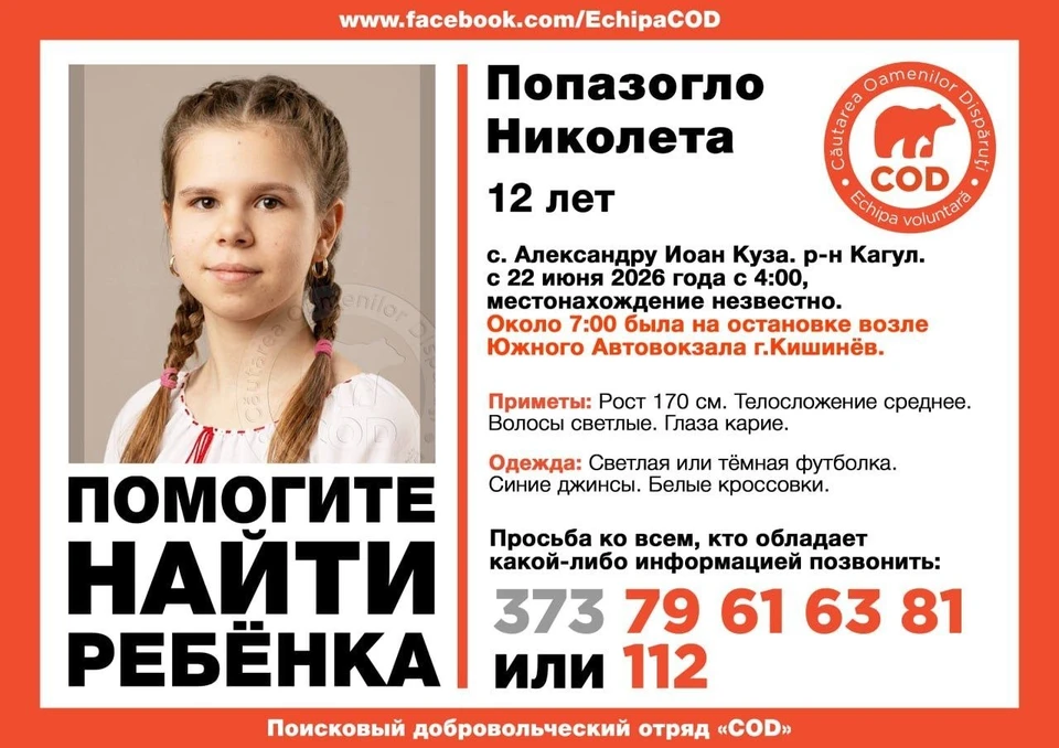 Пропала 12-летняя девочка — Попазогло Николета. Фото: Поисковй отряд COD