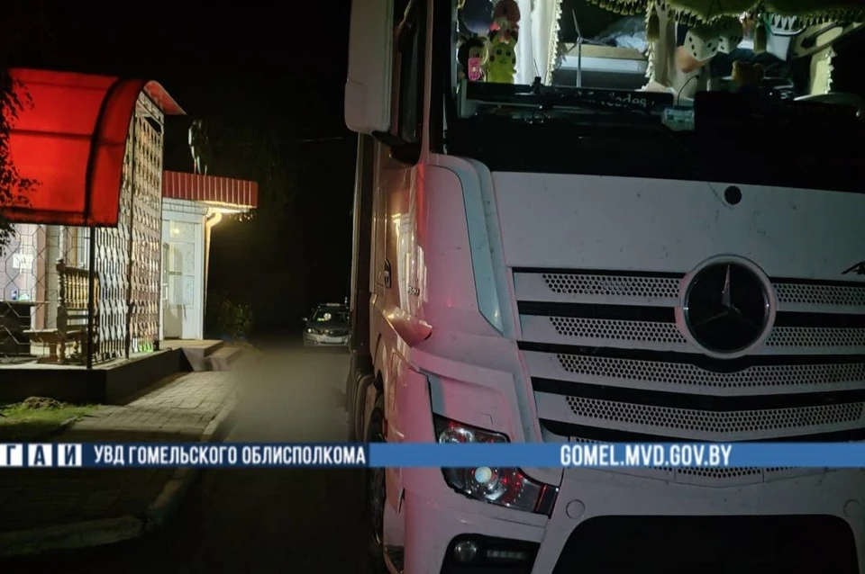 Белорус упал с крыльца прямо под колеса фуры, он погиб на месте. Фото: УГАИ УВД Гомельского облисполкома.
