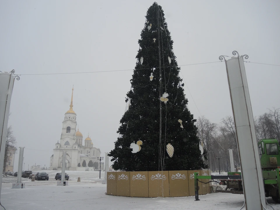Новогодняя ель 2025 года в процессе установки