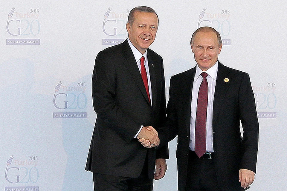 Путин и Эрдоган во время встречи на саммите G20 в Антальи в ноябре 2015 г. ФОТО Михаил Метцель/ТАСС