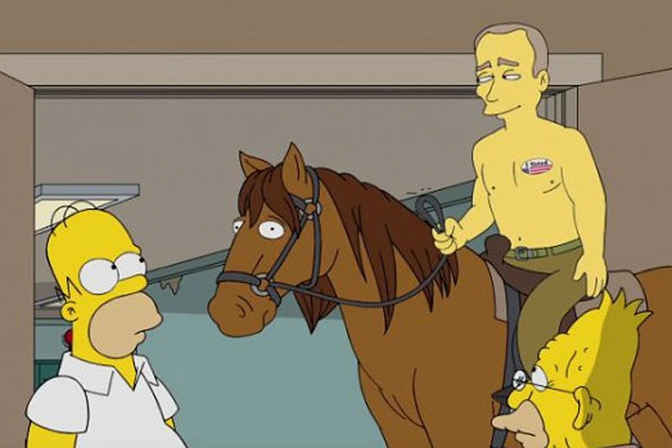Очередная серия "Симпсона" была посвящена выборам в США. Неожиданно в кадре появился Владимир Путин на коне.