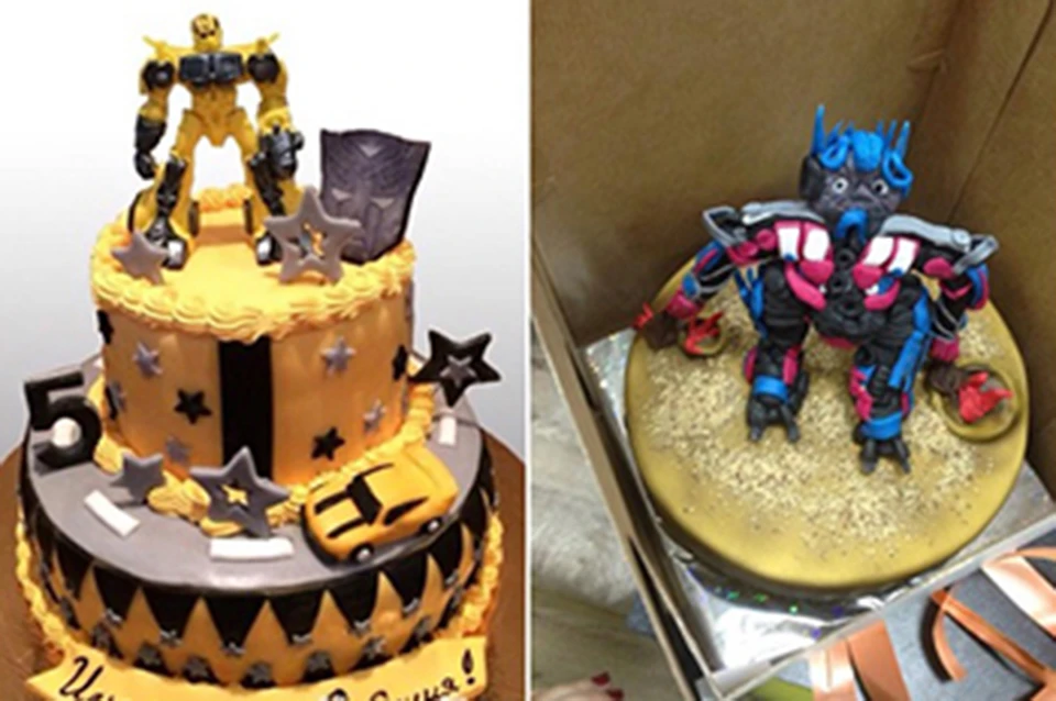 Торт на картинке слева хабаровчанка хотела получить, торт справа доставили её сыну на день рождения