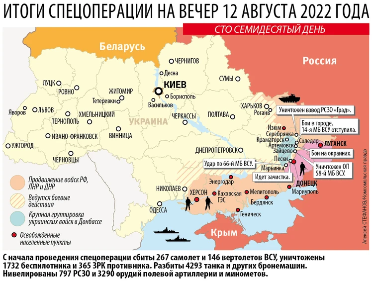 Карта боевых действий на Украине на 12 августа 2022: Как отступает ВСУ -KP.RU