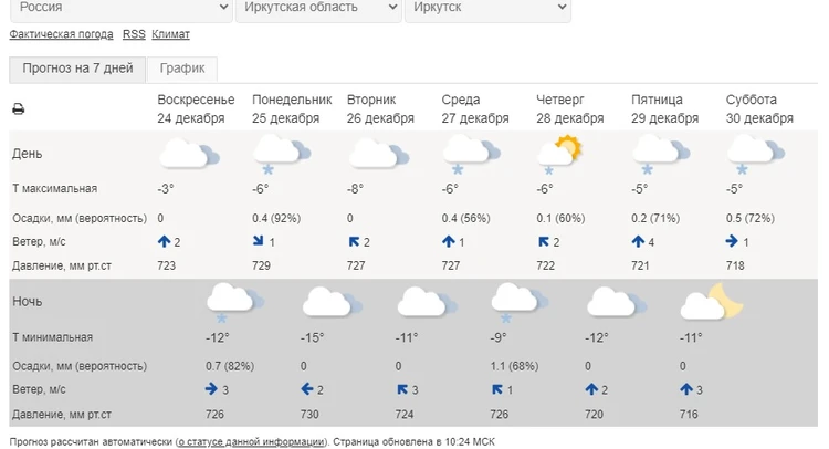 Погода на 31 декабря иркутск