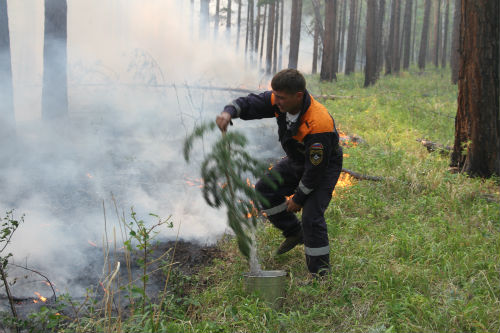 Борьба с огнем на побережье Байкала идет всеми подручными средствами.